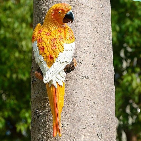 Yellow Bright Resin Parrot Statues and Figurines Home Decorations, Realistic Tropical Parrot Sculpture for Wall Decor, Tree, Patio, Garden, Outdoor Pool Statues DIY Bird Ornament(Yellow)