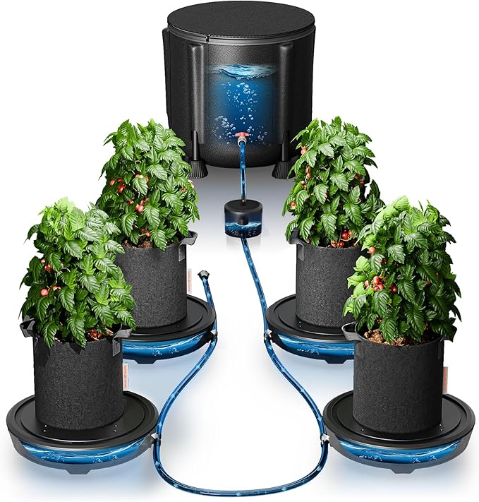Spider Farmer 2025 Newest Gravity-Fed Self-Watering System No Power Needed, 4-Pack Auto Watering System with 13 Gallon Reservoir, 4Pcs Water Delivery Fabric Pot Base for Indoor Plants, Grow Tents