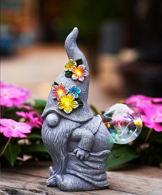 Nacome Solar Funny Gnome Statue for Garden: Outside Decor with Blow Bubbles Ball Lights Clearance for Yard Art Lawn Ornaments Porch Patio Balcony - Birthday Gifts for Grandma Mom Women