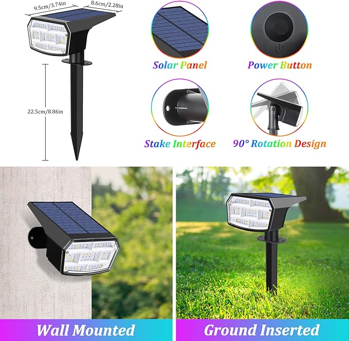 8-Pack Solar Spot Lights Outdoor, 59 LED Solar Lights Outdoor Waterproof, 9 Lighting Modes Outdoor Solar Lights for Yard, Landscape Spotlights for Christmas Garden Pathway Multicolor