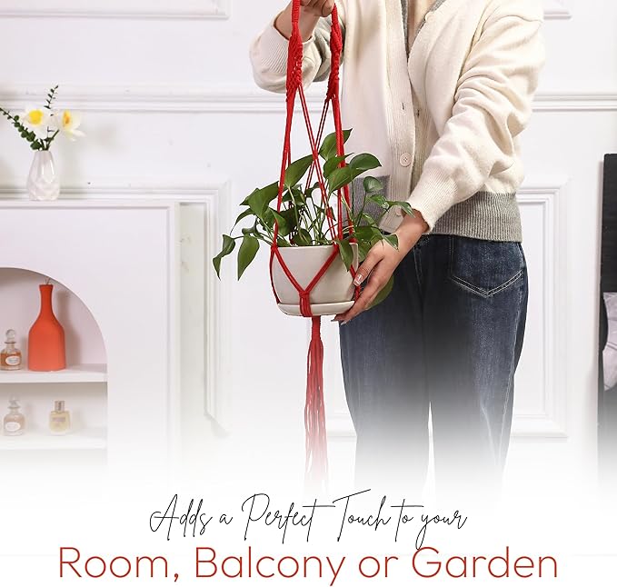 Macrame Plant Hangers Indoor Macrame Hanging Planters for Indoor Plants - 6 Pack Hanging Plant Holders Indoor Hanging, Macromay Plant Hangers for Indoor Plant Hanger, Boho & Home Decor (Red)