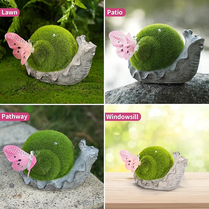 Solar Snail Garden Statue Lights for Outdoor Decor Flocking with LED Figurine Lighting Resin Slug Flocked Decorations for Patio Lawn Yard Home Housewarming Mom Wowen Gifts