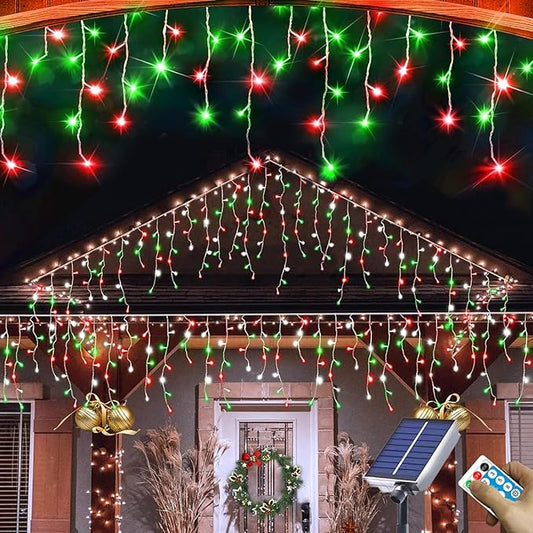 Upgraded Solar Christmas Lights,304 LED Outdoor Christmas Decorations 8 Modes Waterproof Solar Powered String Lights for Patio Yard Garden Wedding Party House Xmas Tree Roof Decorations(Red and Green)
