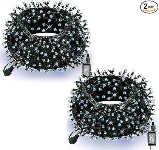 Dazzle Bright Christmas String Lights, 132FT 400 LED Connectable Green Wire 8 Modes String Lights, Waterproof Christmas Lights for Indoor Outdoor Patio Party Wedding Decorations, White