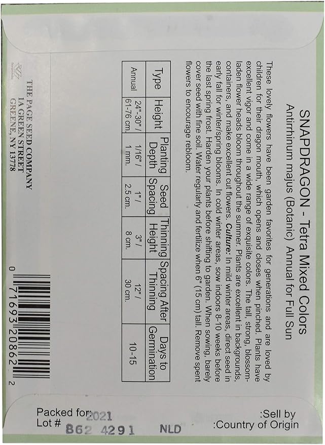 Black Duck Brand Set of 25 Snapdragon Tetra Mixed Flower Seed Packets! Flower Seeds in Bulk - Great for Creating The Garden of Your Dreams! (25, Snapdragon - Tetra Mixed Colors)