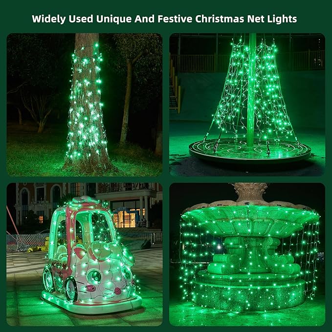 Led Net Lights Christmas Lights Outdoor Green Christmas Net Lighting with 121Led Mini Globe Lights 5ftx5ft, Outdoor Indoor Fairy Mesh Net Lights for Christmas Trees, Bushes, Shrubs Decorations