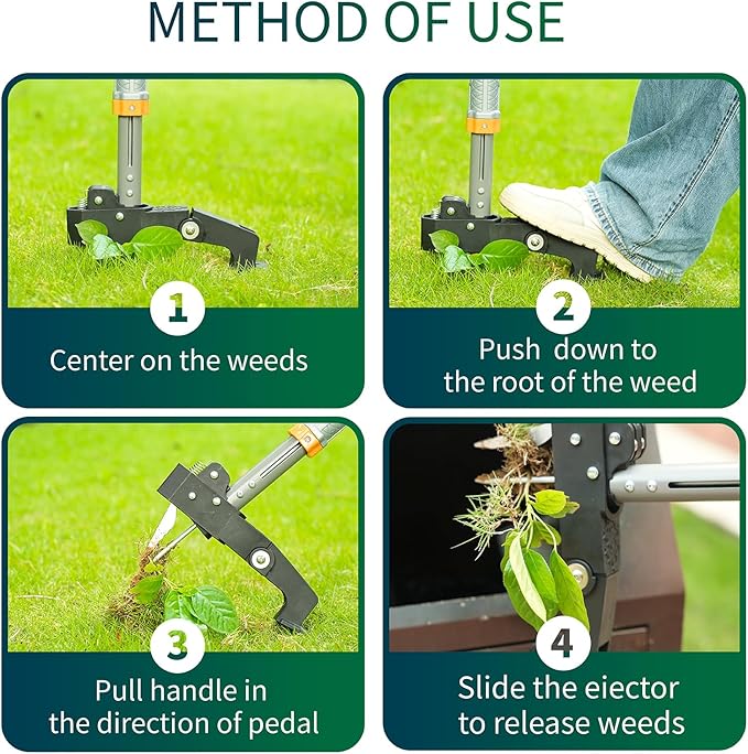 47 Inch Weed Puller Tool, 4 Claw Stand Up Weed Puller Tool, Heavy Duty Gardening Weed Hand Remover, Adjustable Weed Puller for Yard Outdoor. Without Bending, Pulling, or Kneeling