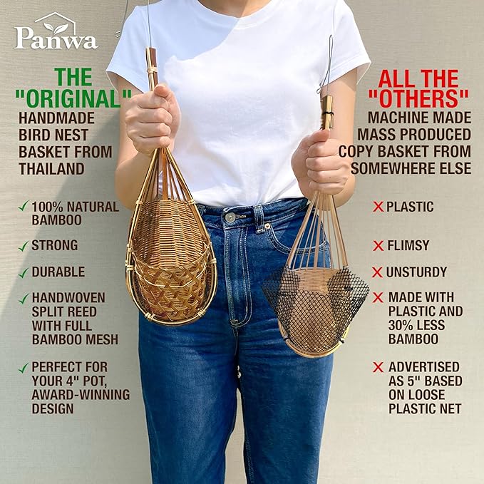 Handmade 100% Thai Bamboo Super Sanctuary Hanging Orchid Basket - 6 Inch Set of 2