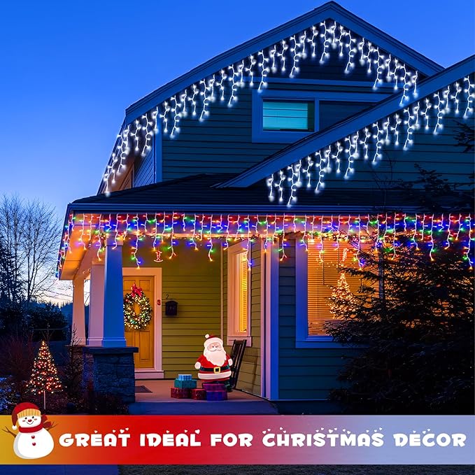 JMEXSUSS Color Changing Lights Outdoor Waterproof,400 LED Christmas Icicle Lights with Remote, White to Multicolor Icicle Lights for Indoor Christmas Eaves Party Decorations
