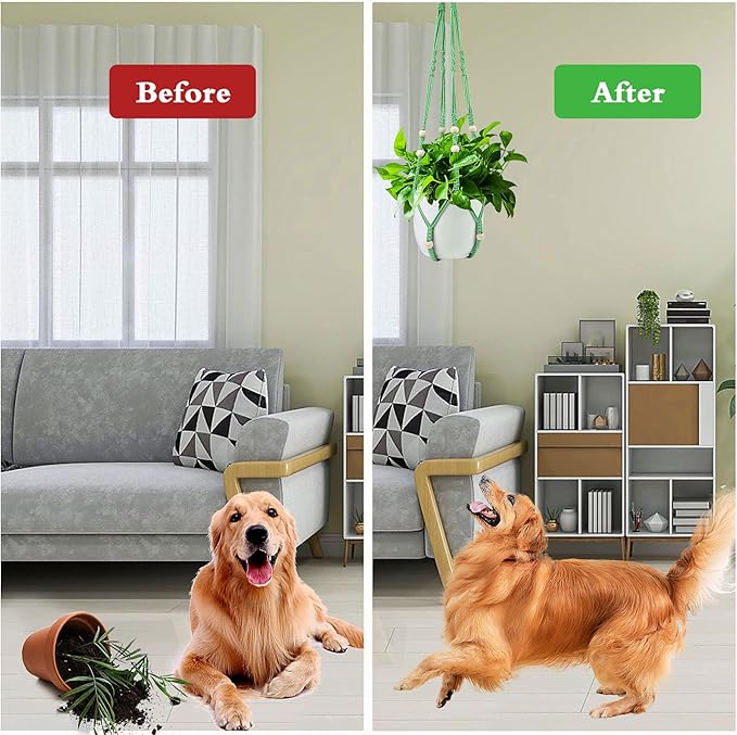 Augshy Macrame Plant Hangers Green Hanging Planters for Indoor Outdoor Home Decor, Hanging Plant Holder No Tassels Set of 2 with 4 Hooks