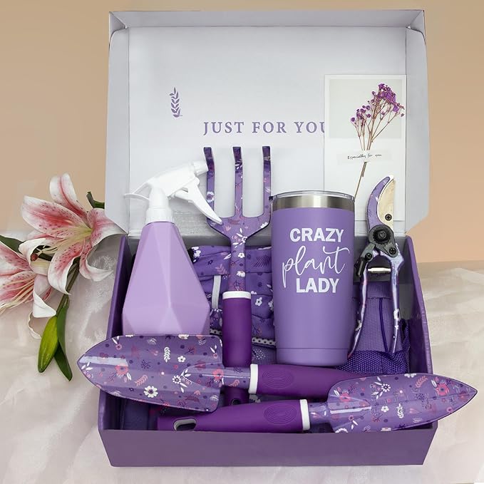 Gardening Gifts for Women, Gardening Tools for Women, Garden Tool Set, Heavy Duty Gardening Hand Tools with Garden Tool Bag, Purple