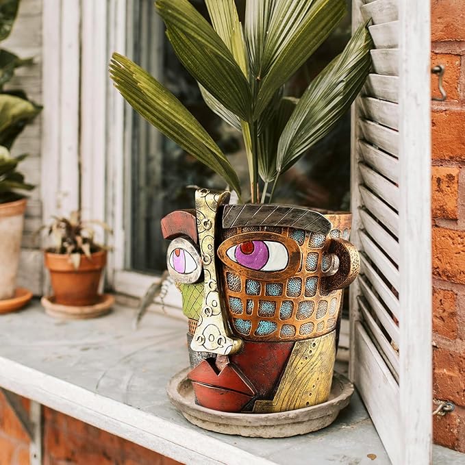 Abstract Face Planters Pots Head,Unique Head Planter for Indoor Plants,Funny Face Flower Pot,Colorful Plant Pots for Outdoor Garden Deco and Home Art Decoration(Classic)