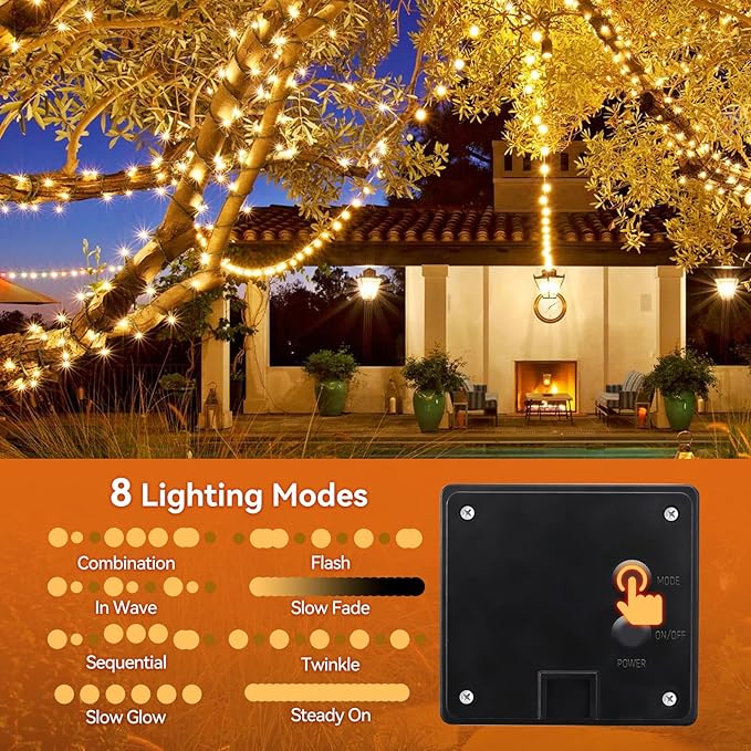 Solar String Lights Outdoor Waterproof - 85FT 240 Led Solar Lights Outdoor String with 8 Modes - Solar Powered String Lights Tree Lights Outdoors for Patio Yard Garden Party Decorations, Warm White