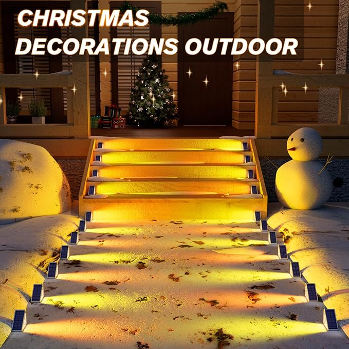 VOLISUN Solar Stair Lights 12 Pack, 7 Fixed Colors, Solar Step Lights Outdoor Waterproof IP67, LED Outdoor Step Light, Deck Light Outdoor Decor for Garden Stair, Front Step, Porch and Patio