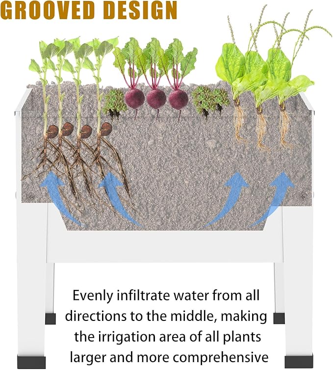 aboxoo 14 inch Planter Raised Garden Bed with Legs Outdoor Metal Small White Planter Box Elevated Garden Bed for Vegetables Flower Herb Patio