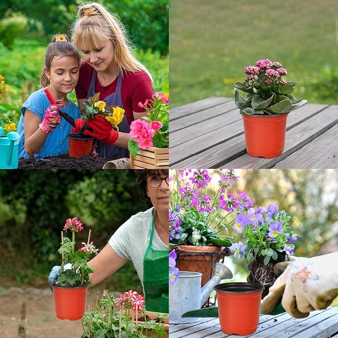 4 Inch 200 Pack Plastic Nursery Pots with Drainage Holes,Plastic Seed Starting Pots Come with 200 Pcs Labels, Reusable Seedling Flower Plant Container for Succulents, Seedlings, Transplanting