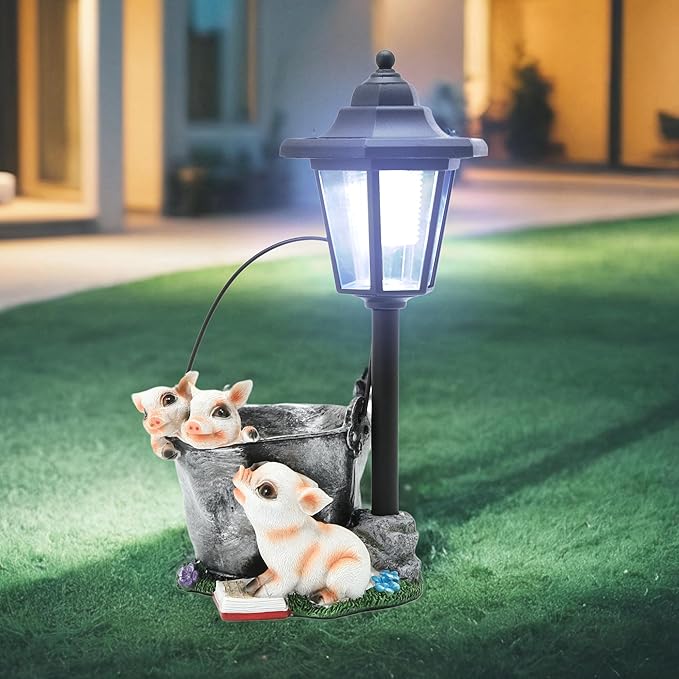 Solar Garden Outdoor Decor Statues Three Little Pigs Reading Books with Light,Outside-Outdoor Decorations Sculptures for Patio Yard Lawn Walkway Ornaments Clearance Gifts for Mom Grandma Birthday
