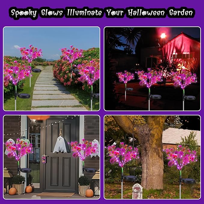 Neporal Solar Garden Lights, 4PK Purple Phalaenopsis Solar Flowers Outdoor Waterproof, Solar Lights Outdoor Decorative for Garden, Yard Decor,