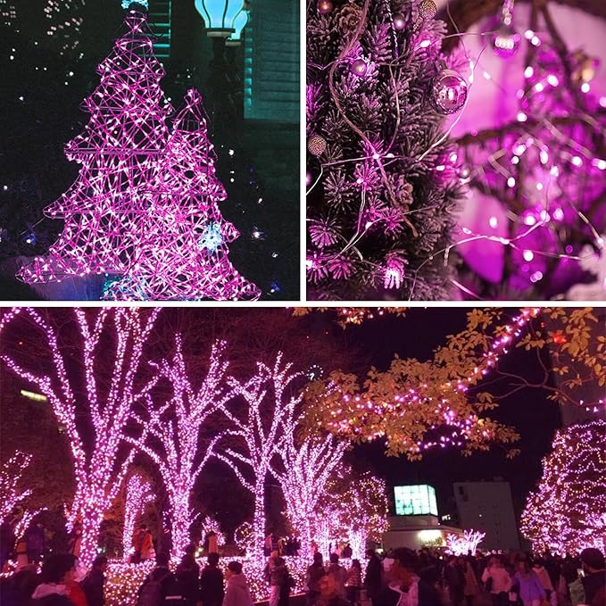 Solar String Lights Outdoor, 2-Pack Total 80FT 200 LED Solar Christmas Twinkle Lights Outside Waterproof Copper Wire 8 Modes Solar Fairy Lights for Garden Tree Party Birthday Christmas Decor (Pink)