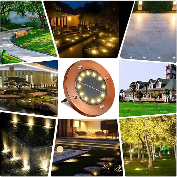 Solar Ground Lights Outdoor Waterproof Flat Garden Solar Disk Lights Outdoor Floor Lights 12 LED 4 Pack for Garden Patio Pathway Landscape Driveway Yard Path Decor