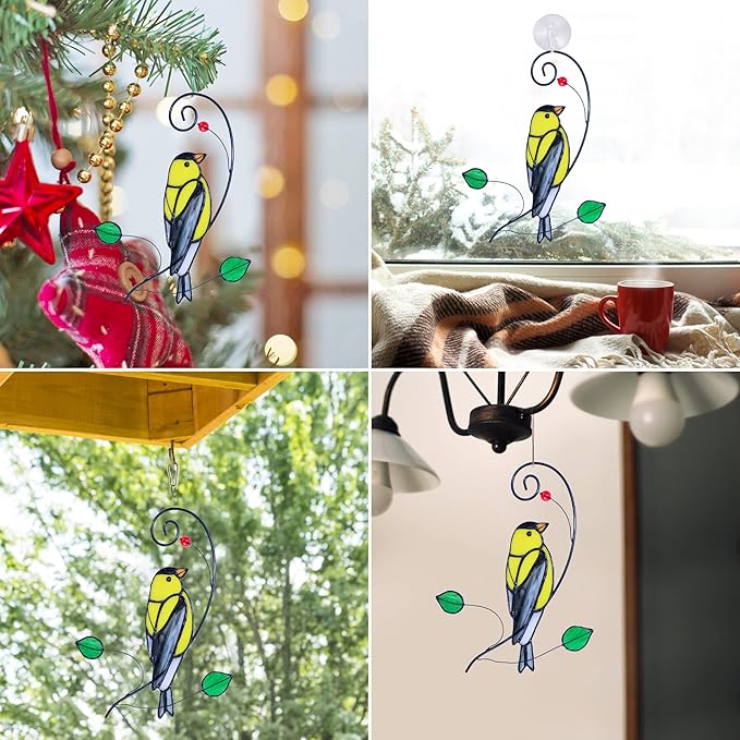 Lolitarcrafts Goldfinch Stained Glass Window Hangings Bird Suncathers for Window