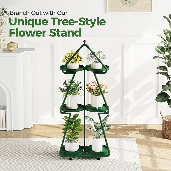 Bamworld Tree Plant Stand Indoor, 3 Tier Flower Pot Stands for Multiple Plants, Heavy Duty Metal Plant Shelf for Patio Garden Balcony Living Room Bedroom