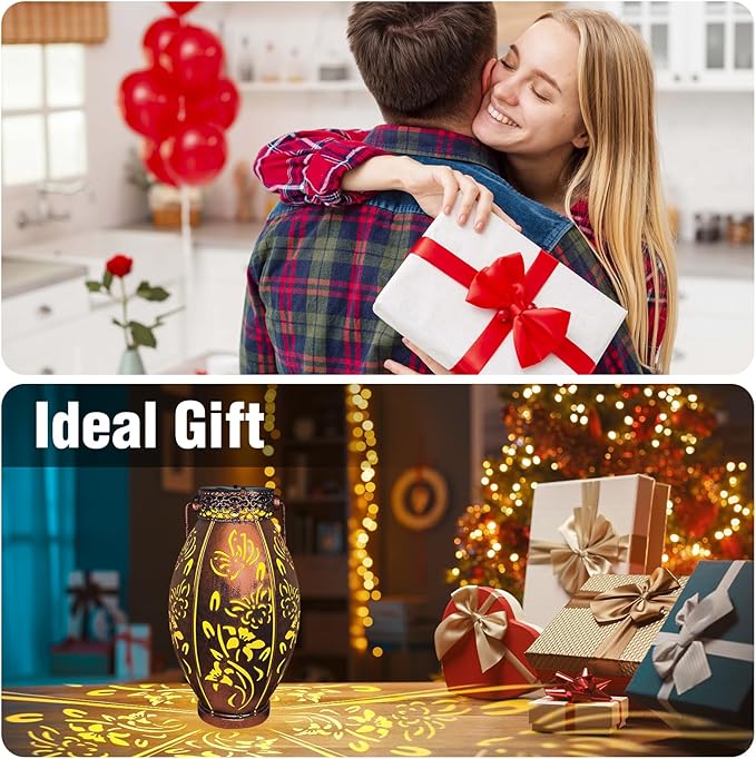 Butterfly Lantern 2 Pack Solar Lanterns Outdoor Hanging Solar Lights, Upgraded Metal Garden Lanterns - Waterproof LED Decorative Light for Garden Patio Yard Gifts for Mom Grandma Women