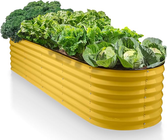 9-in-1 Galvanized Steel Raised Garden Bed // 8×2×1.5 ft Modular Planter for Gardening, Vegetables, Flowers // 18" Tall Metal Raised Garden Beds Outdoor (Yellow) // Patented Design Planter Box