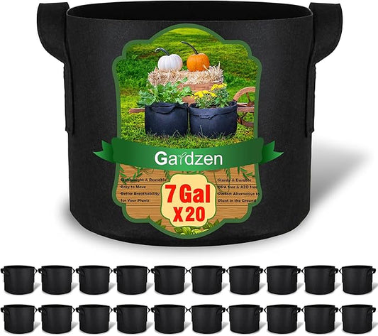 Gardzen 20-Pack 7 Gallon Grow Bags, Aeration Fabric Pots with Handles, Pot for Plants