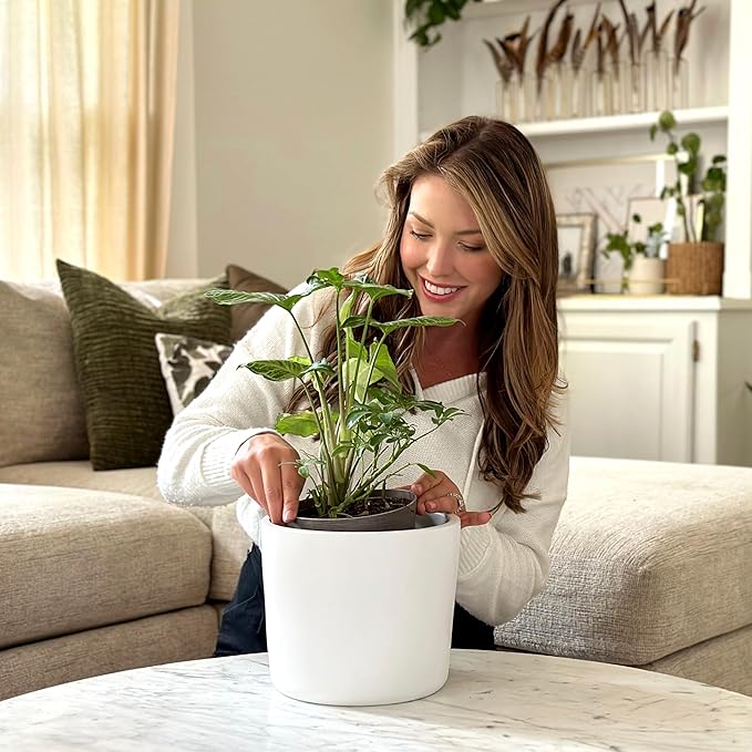 Willowy 9 Inch Matte White Ceramic Planter - Ceramic Plant Pots for Indoor, White Indoor Planter, White Flower Pot for Indoor Plants, 9 Inch Plant Pot, 9 Inch Ceramic Planter, 9 Inch Pot with Drainage