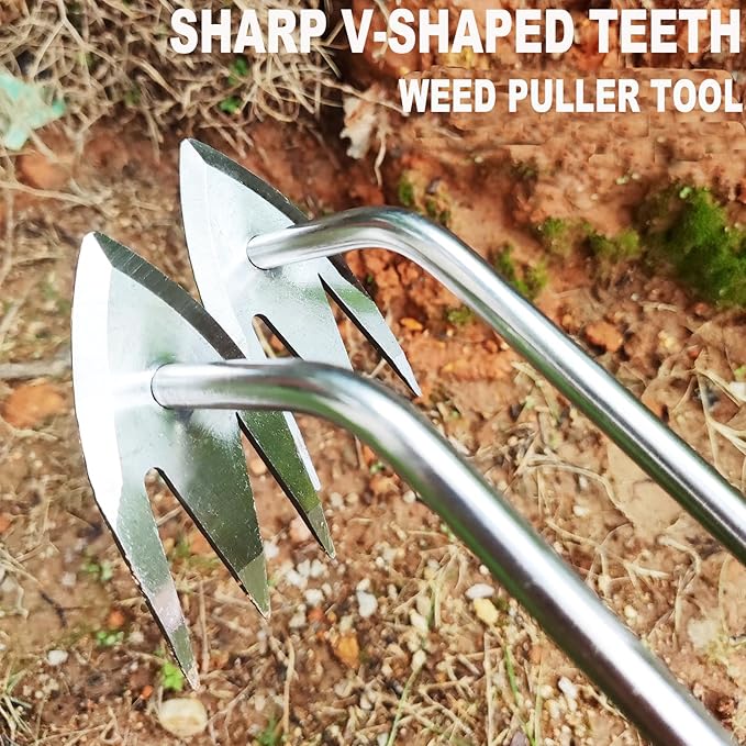 Gardening Weed Puller Tool,V-Shaped Hand Weeding Pulling Tool,Weed Removal Tool,Wood Handle Weeder Tool for Garden,Uprooting Weed Remover Tools (13.8inch)