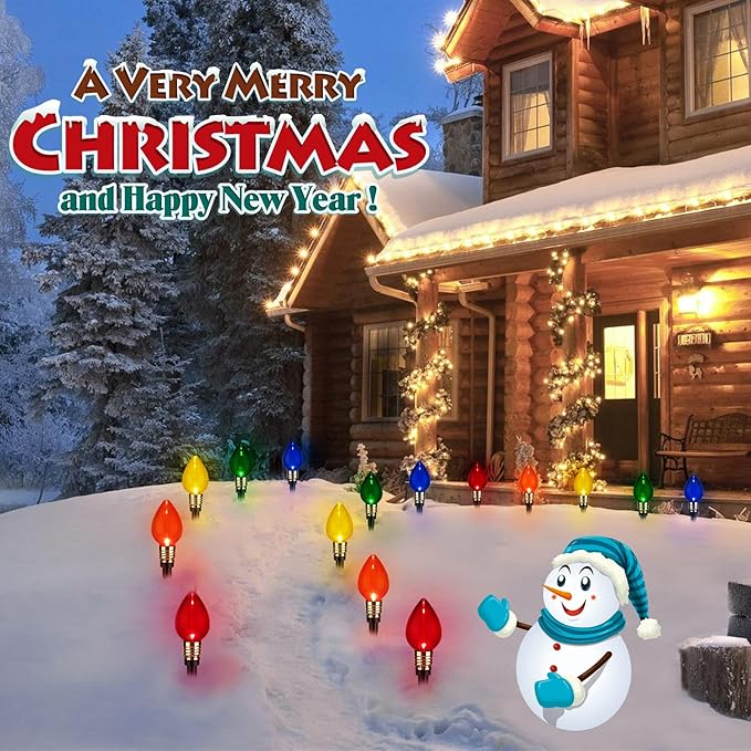 C9 Christmas Pathway Lights Outdoor-17.4 Ft 10 Lights C9 Walkway Lights Waterproof for Ground Sidewalk Driveway Yard Outdoor Christmas Decorations