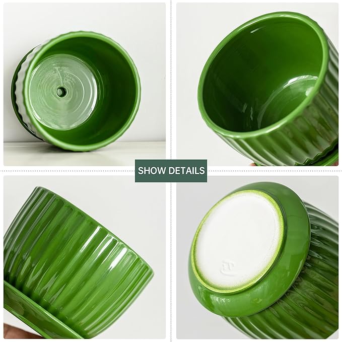 Ceramic Plant Pots,4"+5"+6" Inch,Green Flower Pots with Drainage Holes and Tray,Indoor Planters for Plants Pots,Home Office Decoration GIF for Plants,Succulent Pot Set of 3