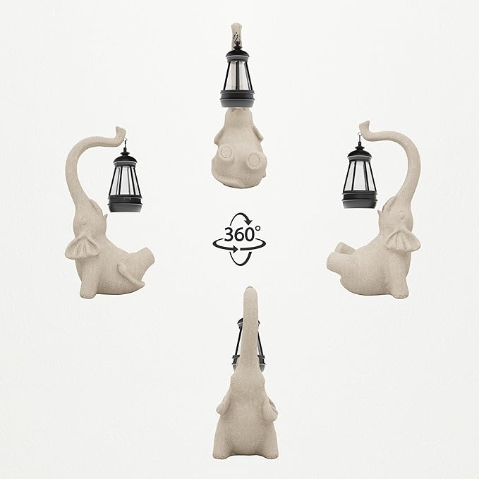 Solar Powered Outdoor Figurine Lights, 10 Inch Waterproof Animal Elephant Statue Light, Suitable for Decorations for Patio, Balcony, Lawn, Courtyard, Etc. (Face Upward)