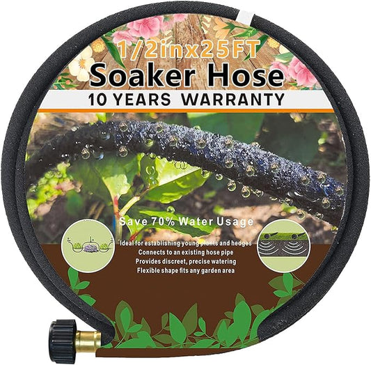 1/2’’ Soaker Hose for Garden 25 Ft, Soaker Hoses 25 ft for Garden Beds, Heavy Duty Garden Soaker Hose 25 Ft, Drip Garden Watering Hose Irrigation System (25 feet)