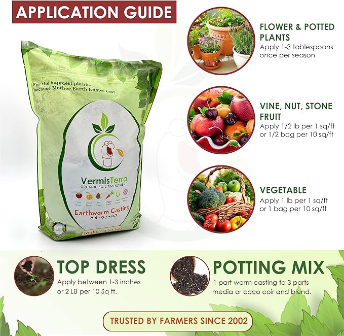 Premium Earthworm Castings - Organic 10 LB, Very fine, Low Moisture Content, Easy to Spread. Seed Starting, propgation, Improve Soil Structure, Natural Plant Hormones for Fertility