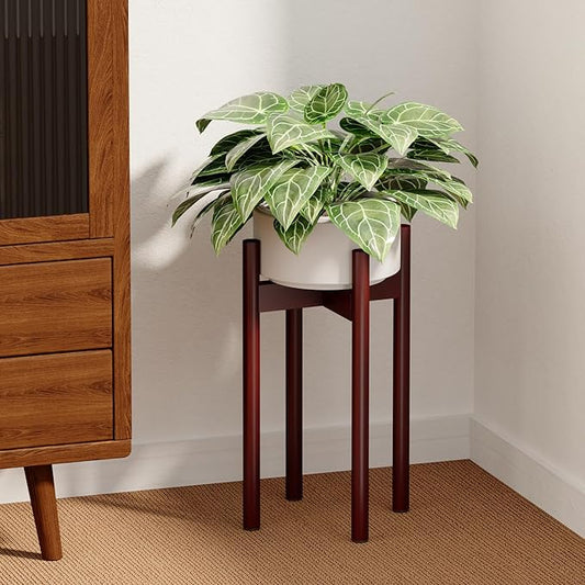 Adjustable Plant Stand Indoor, Bamboo Plant Holder 8 to 12 Inches, Small Tall Planter Stand for Indoor Plants, Single Floor Plant Stand for Living Room Balcony Bedroom, Reddish Brown