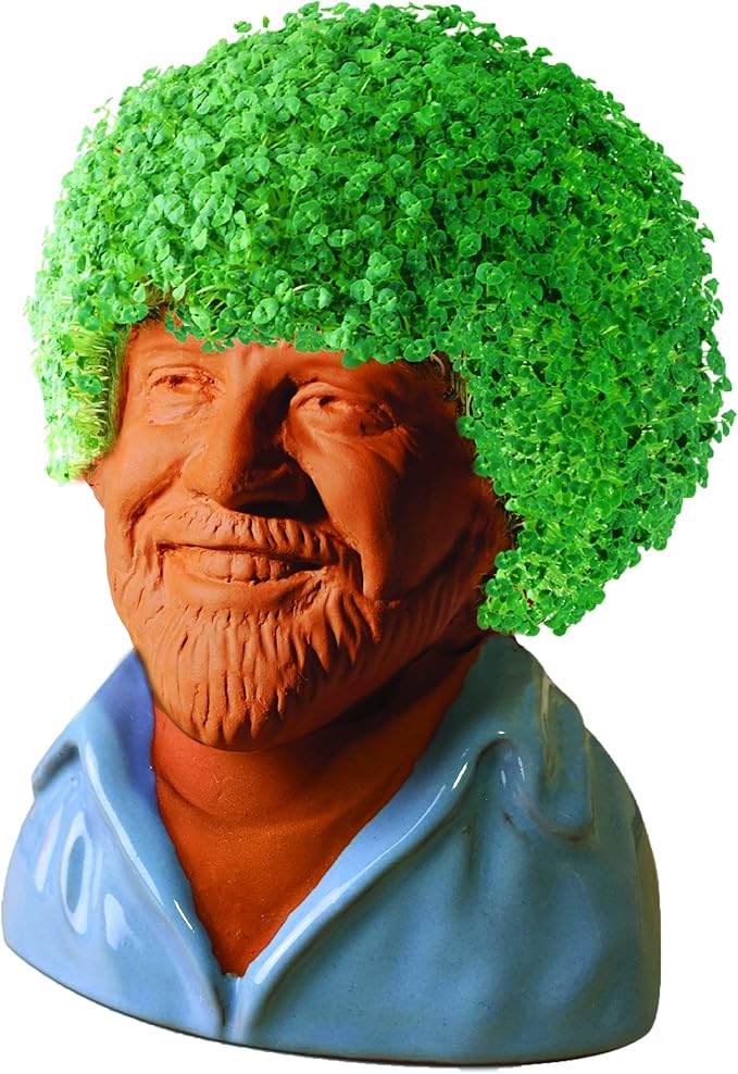 Chia Pet Bob Ross - Blue Shirt - with Seed Pack, Decorative Pottery Planter, Easy to Do and Fun to Grow, Novelty Gift, Perfect for Any Occasion