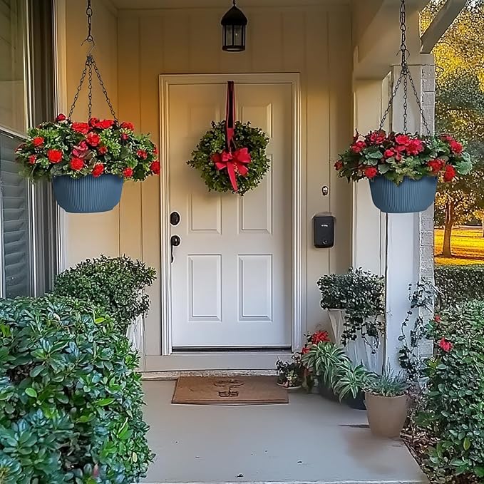 T4U 10 Inch Hanging Planters for Indoor Outdoor Plants, Hanging Baskets for Plants Pack of 2, Self Watering Hanging Pots with Drainage Hole for Garden Home Decor, Blue