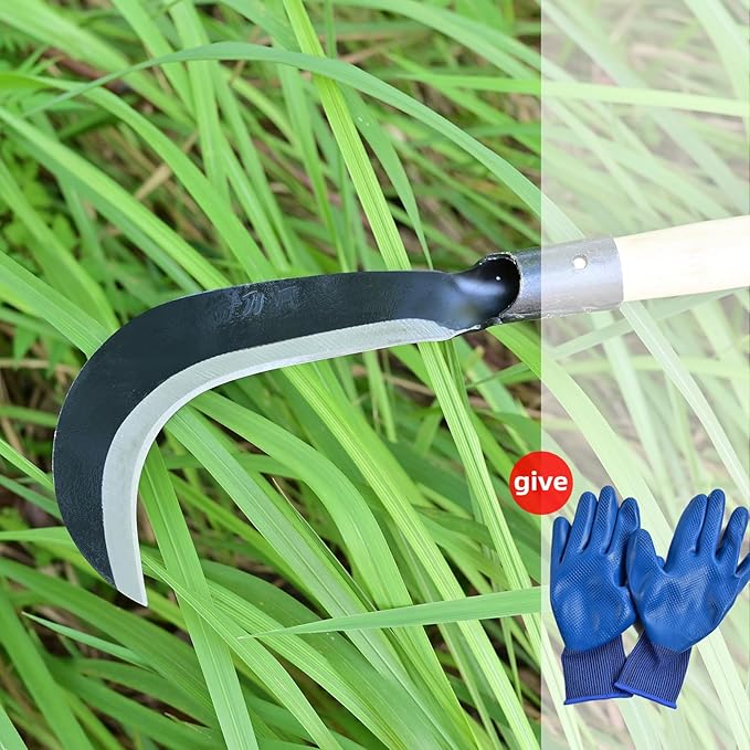 Billhook Sickle Machete Knife,Clearing Sickle,Manganese Steel Blade Hand held Sickle Tool - Multipurpose Gardening Weeding Grass Sickle and Farming Portable Safety Sickle