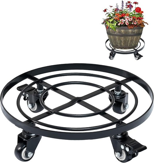 IDZO Round Heavy Duty Plant Caddy with Wheels, Cast Iron Plant Dolly, Plant Stand with Wheels, Load Capacity 180 Lbs, Repositioning Heavy Pots, Hauling Heavy Household Items, 12 Inch - Black