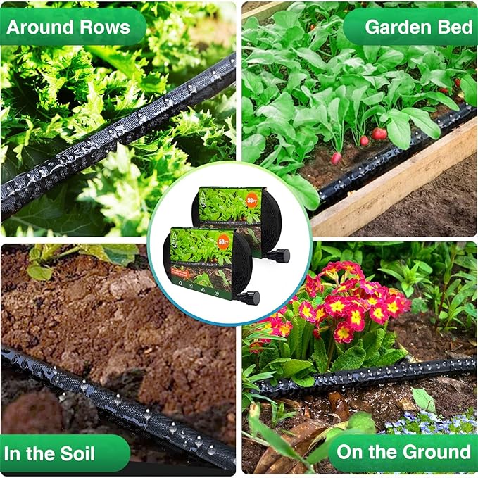 Lefree Soaker Hose 25ft for Garden Beds, Soaker Hose for Foundation Watering, Flat Soaker Hose Save 80% Water, Lightweight Tough Drip Hose for Lawn, Plants (25FT*1Pack)