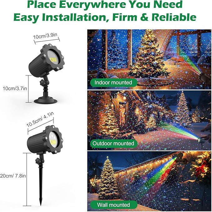 Laser Christmas Projector Lights Outdoor, 3 Color Christmas Laser Light Outdoor with Remote Control,IP65 Waterproof Firefly Laser Light Projector for Holiday,Party,Garden,Decoration