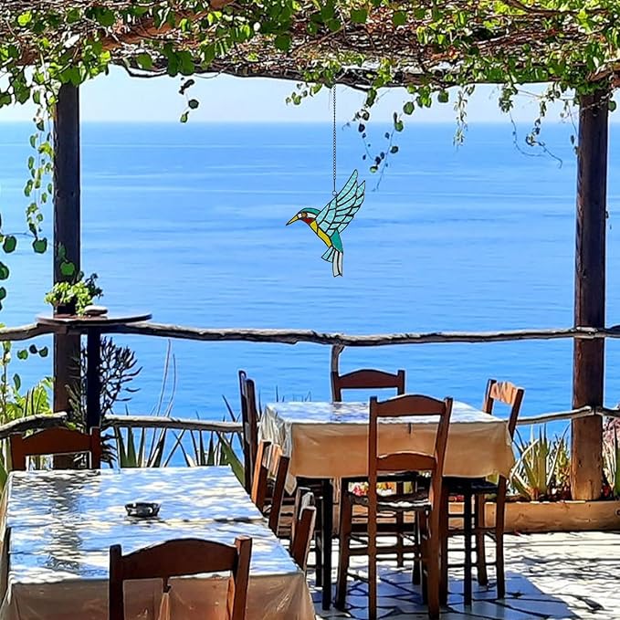 Stained Glass Hummingbird,Stained Glass Window Hanging, Flying Male Hummingbird suncatcher for Windows Doors Room Home, Hummingbird Deco, Gift for Mom, Father, and Nature Lovers.