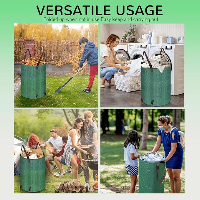 Leaf Collector Bag with Lid, Shoulder Strap, and Drawstring – Reusable Yard Garden Bag for Leaves and Lawn Trash, Perfect for Leaf Removal, Yard Clean-Up (With lid, 32 Gallon)