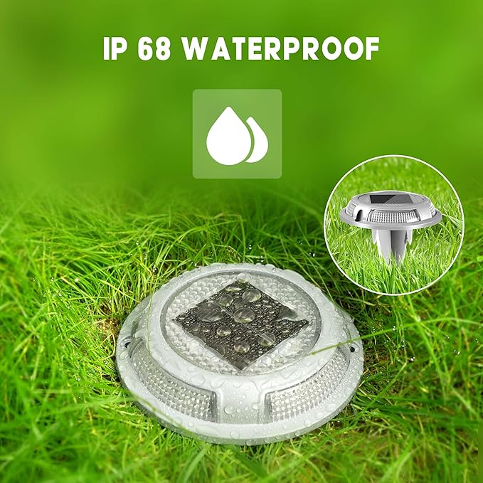 Solar Driveway Lights Outdoor - Solar Deck Lamp 2PCS Driveways Dock Lights IP68 Waterproof Outdoor Warning Step lamp for Sidewalk Garden(Cool White/Warm White) (2)