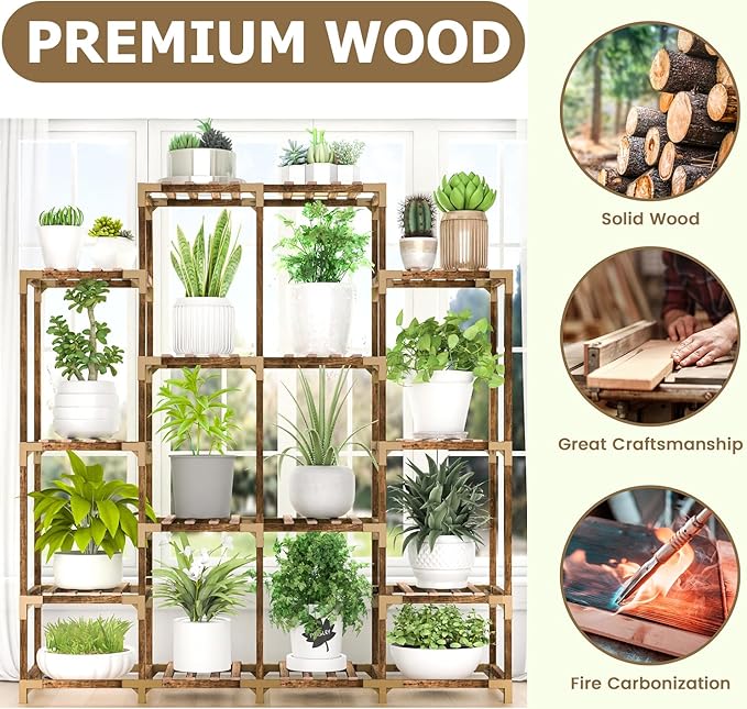 HOMKIRT 16 Tier Plant Stand Indoor Outdoor, Large Tall Plant Shelf Rack for Multiple Pots Table Holder Flower Stand for Patio Porch Living Room Balcony Corner Garden Office Boho Decor
