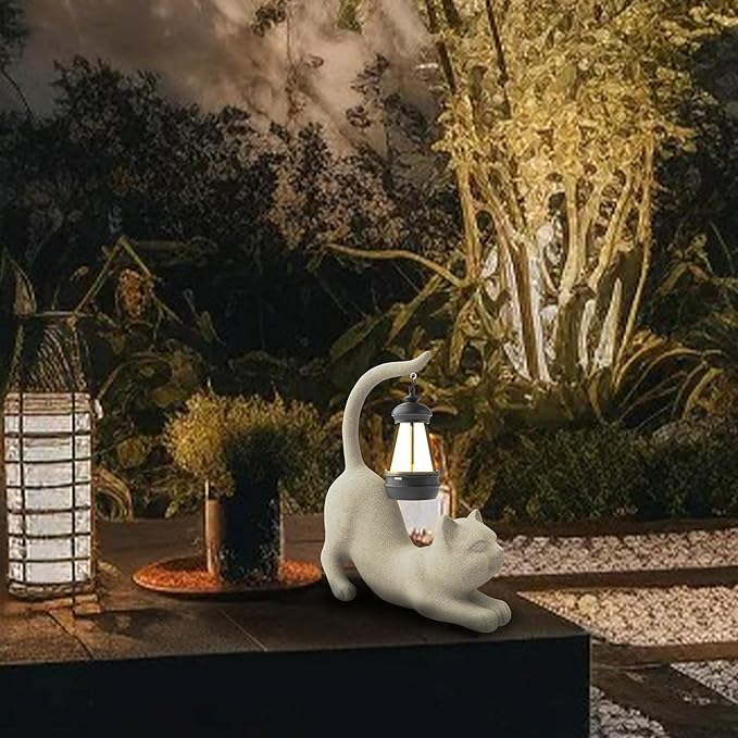 Solar Cat Garden Statue 10 Inch Porch Patio Decor for Outside Yard Decoration Outdoor Unique Housewarming Gardening Birthday Gifts for Cat Lovers Women Grandma