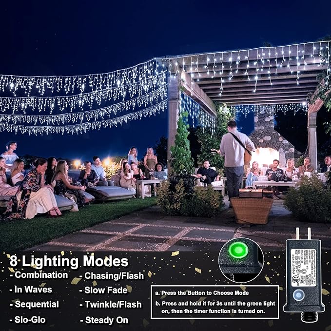 Christmas Icicle Lights Outdoor, 640 LED 66FT Icicle Lights for Outside with 8 Modes Timers, Waterproof Plug in Connectable String Light for House Roof Garden Party Wedding Decorations, White