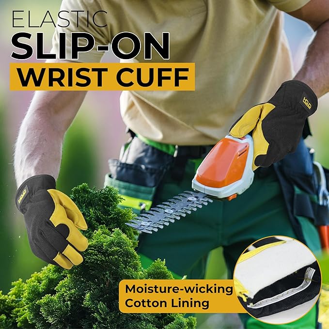 HANDLANDY Men Leather Gardening Gloves, Utility Work Gloves for Mechanics, Construction, Driver, Dexterity Breathable Design